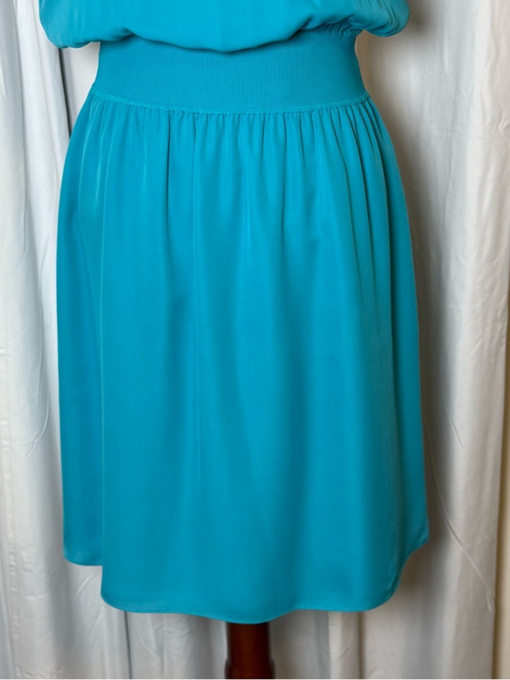 Theory 100% Silk Dress Teal Aqua Blouson Elastic Waist Sleeveless Medium - Picture 5 of 11